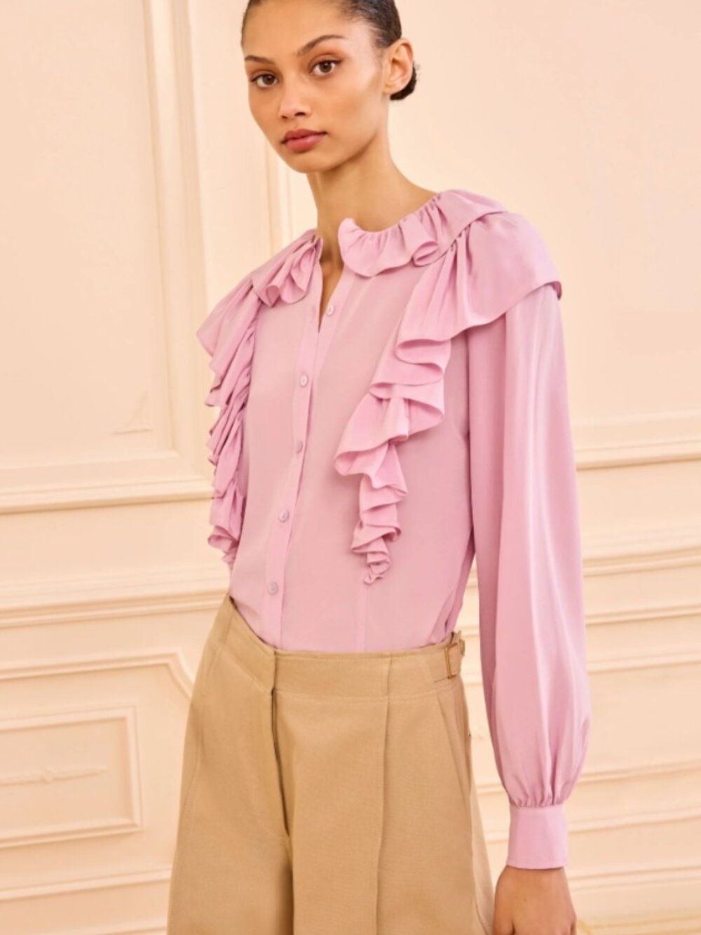 NWOT ULLA JOHNSON Ellie Ruffled Silk Blouse in Aster XS $490